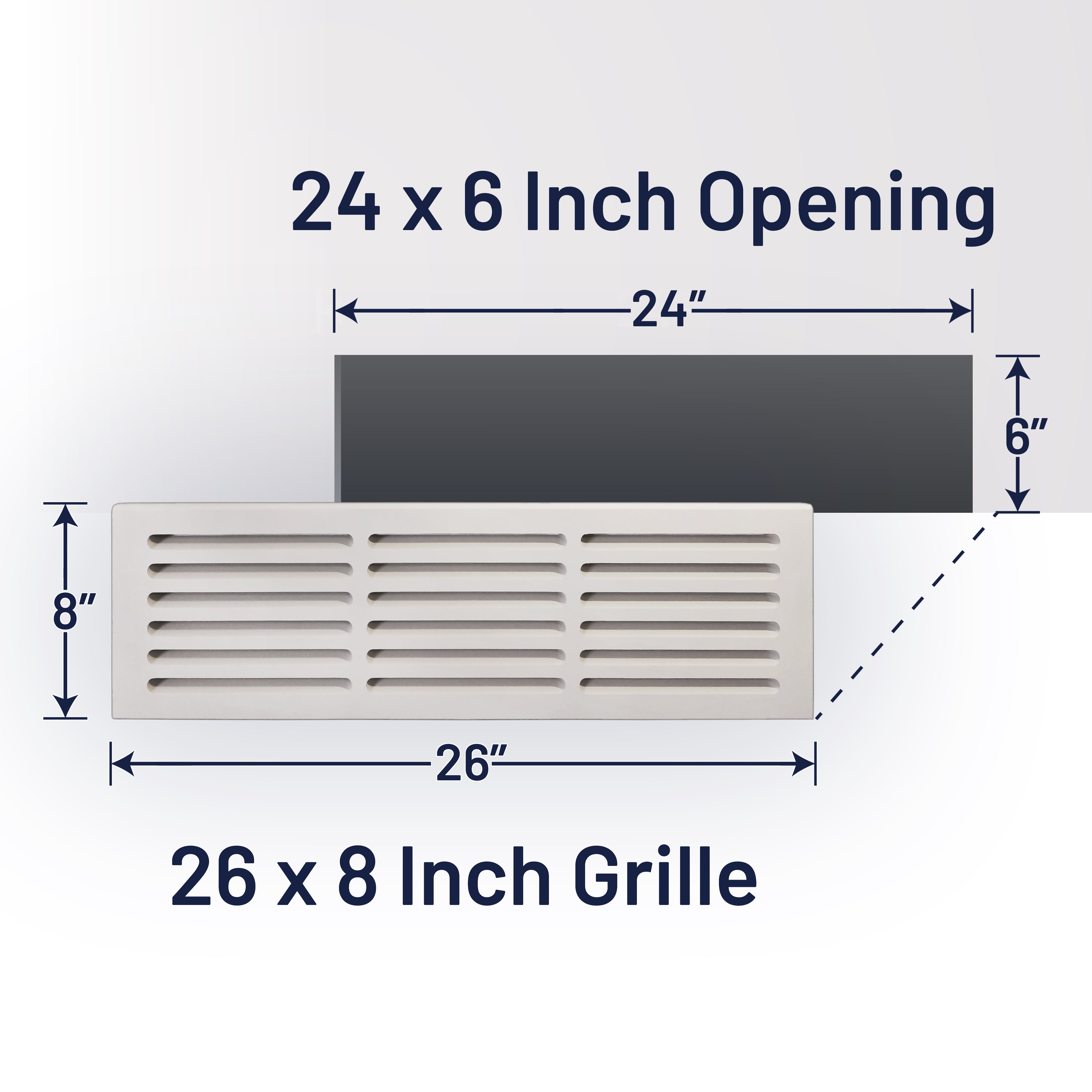 Svalzke 24 x 6" Cold Air Return | Install Kit | 3/4 x 26 x 8" Grill for Floor Level