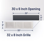 Svalzke 30 x 6" Cold Air Returns | Case Pack of 10 Vents | 3/4 x 32 x 8" Grills for Floor Level