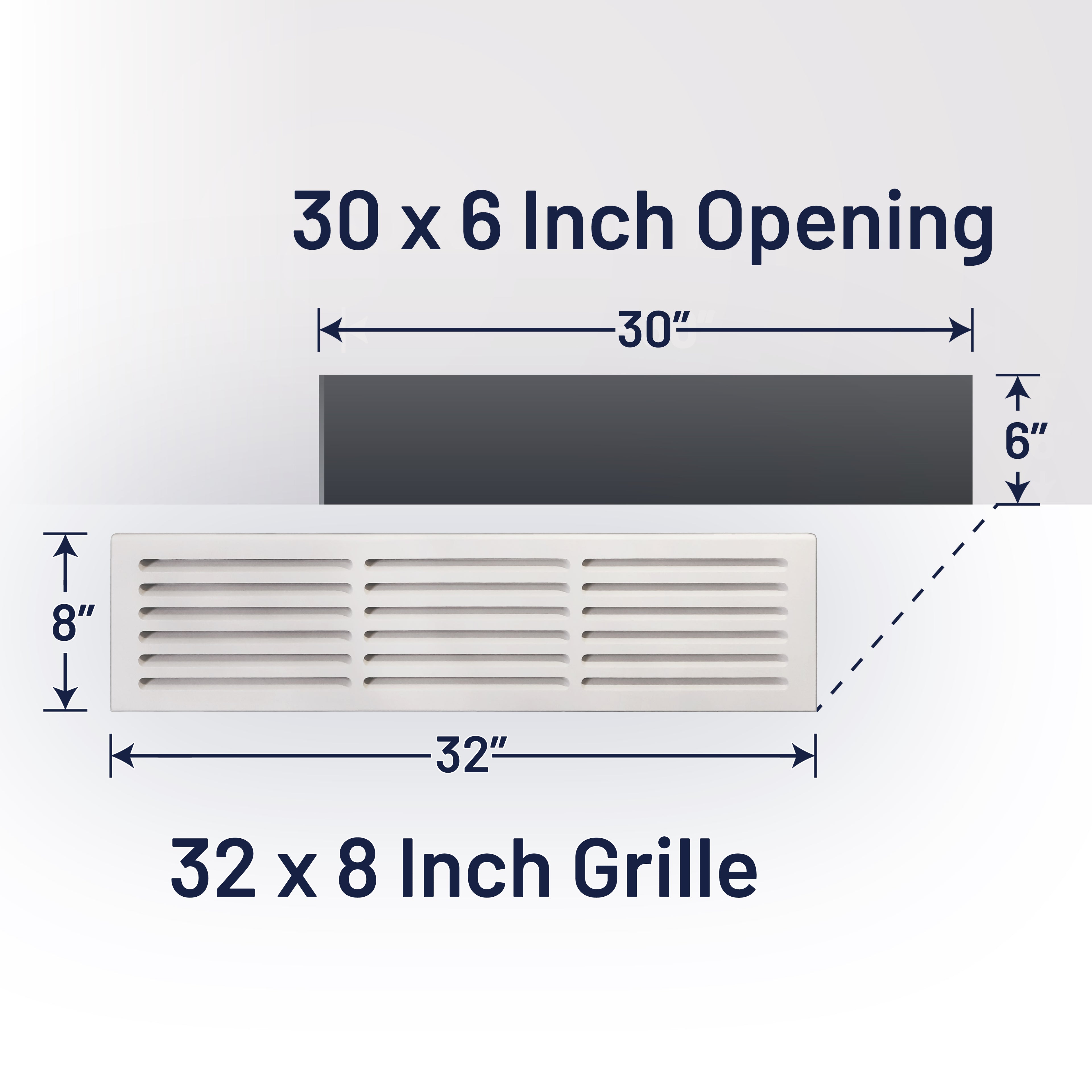 Svalzke 30 x 6" Cold Air Return | Install Kit | 3/4 x 32 x 8" Grill for Floor Level