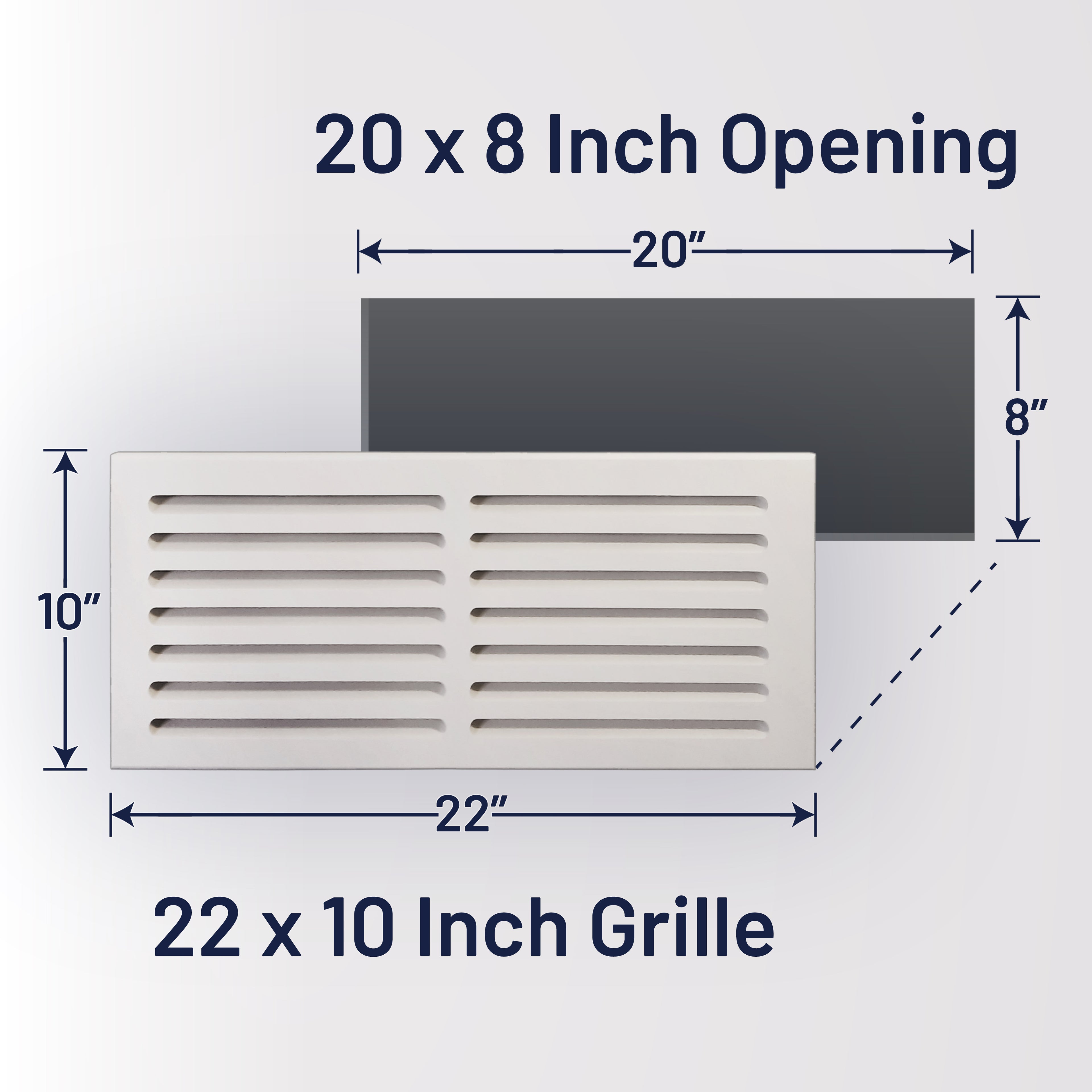 Svalzke 20 x 8" Cold Air Return | Install Kit | 3/4 x 22 x 10" Grill for Mid Wall