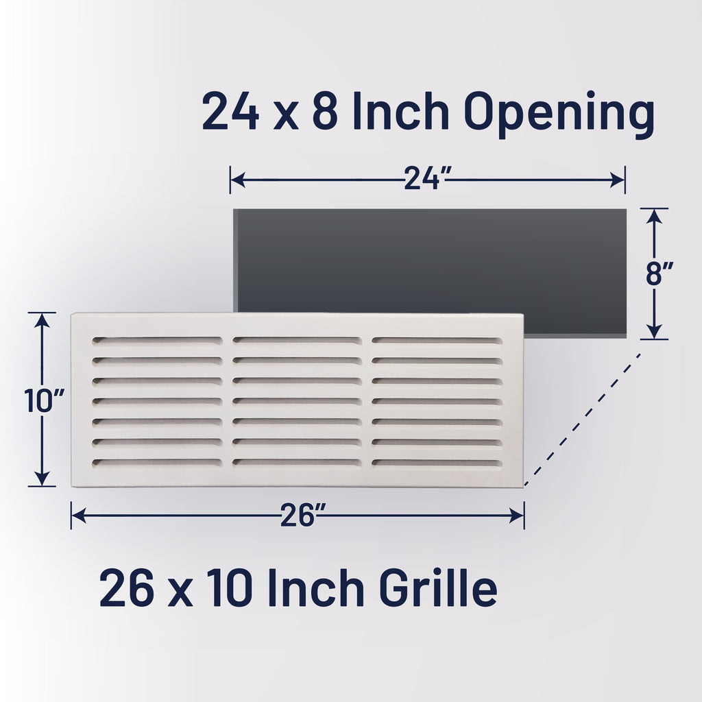 Svalzke 24 x 8" Cold Air Return | Install Kit | 3/4 x 26 x 10" Grill for Mid Wall