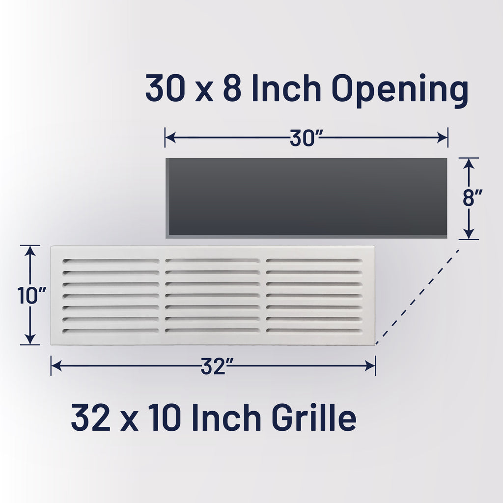 Svalzke 30 x 8" Cold Air Return | Install Kit |  3/4 x 32 x 10" Grill for Mid Wall