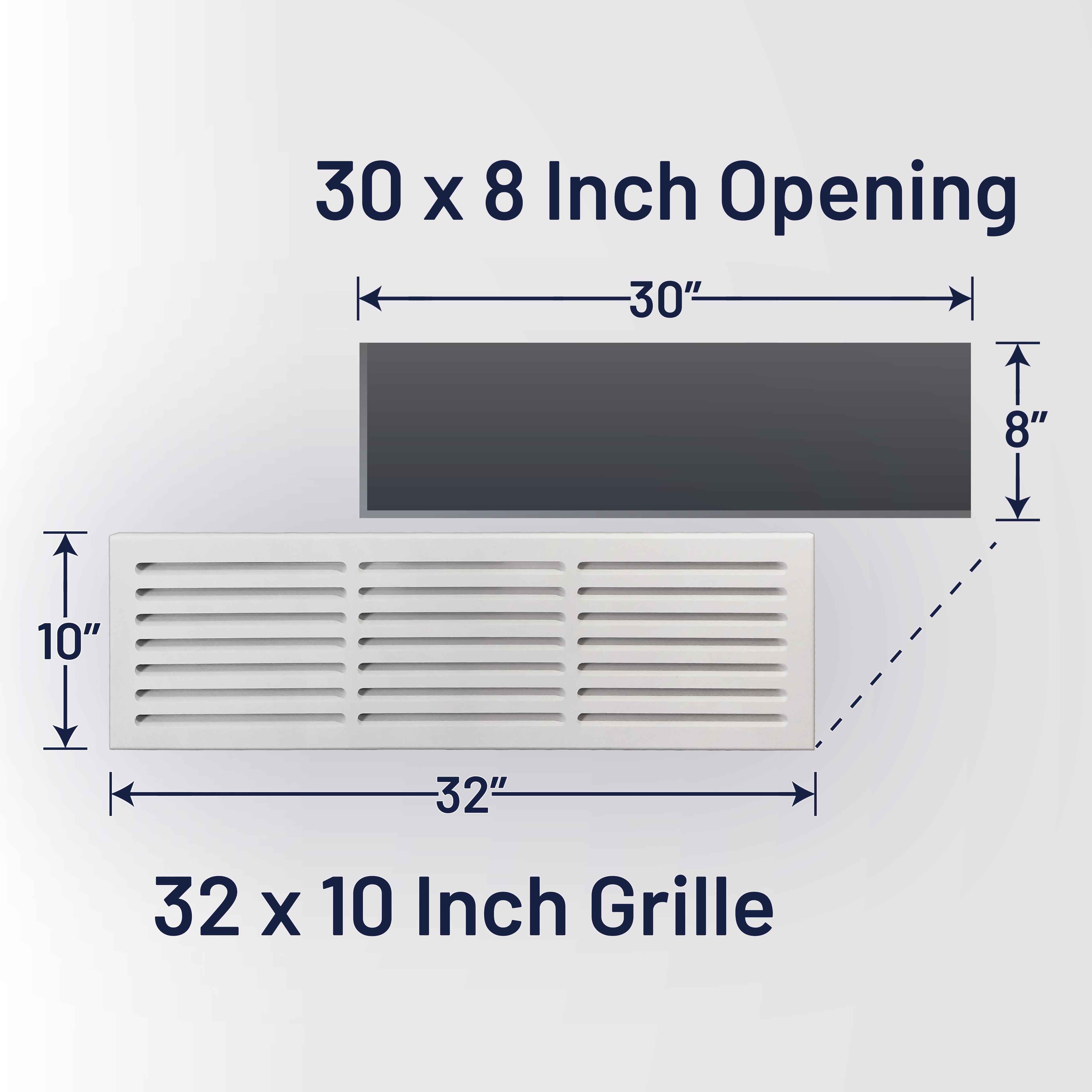 Svalzke 30 x 8" Cold Air Return | Install Kit |  3/4 x 32 x 10" Grill for Mid Wall